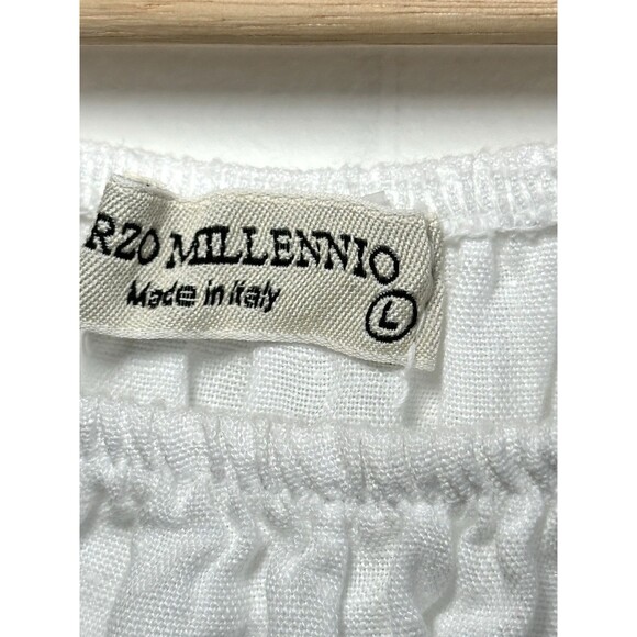 Terzo Millennio Women White Linen Blend Top L Italy Beach Boho Lagenlook Peasant - Picture 3 of 11